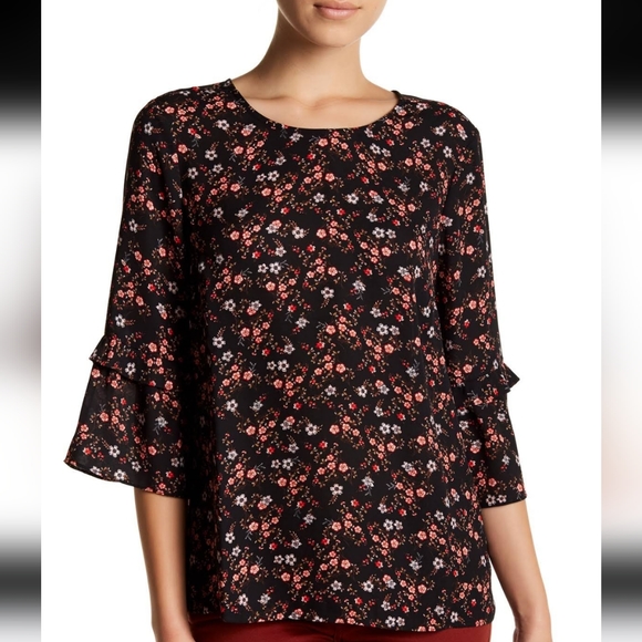 DR2 Tops - DR2 Black Floral Blouse EUC